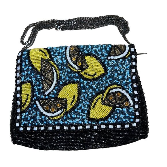 Mary Frances Handbags - Mary Frances Beaded Crossbody Handbag Purse Lemons Fruit Sparkle Chain Strap